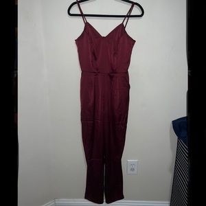 Lulu’s Burgundy Satin Jumpsuit
